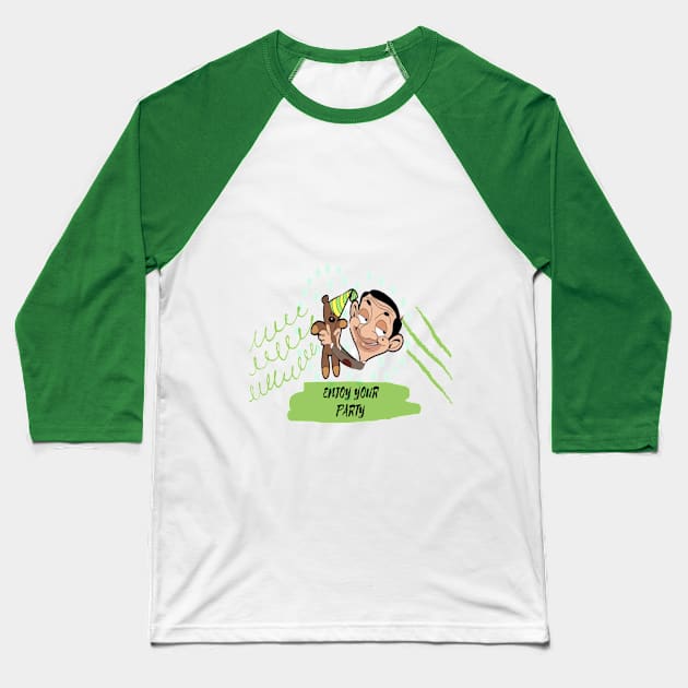 Party with Mr. Bean Baseball T-Shirt by NikwinTrends